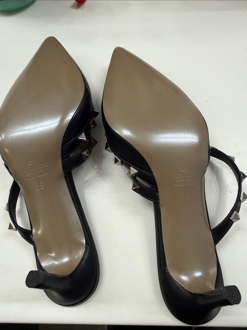 Valentino Black Leather Pointed Rockstud Slip-On Mules - Picture 3 of 3
